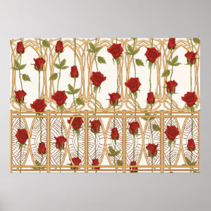 Poster Rosas Vintage padrão sem falhas, fundo na arte