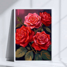 Poster Rose Bouquet | Red Floral Watercolor Painting