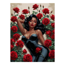 Pôster Rose de Minuit – Affiche Pin-Up Noire Glamour