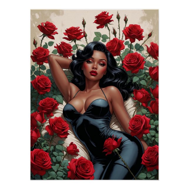 Pôster Rose de Minuit – Affiche Pin-Up Noire Glamour (Frente)