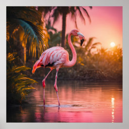 Poster Rosé Dourada Flamingo Serenity