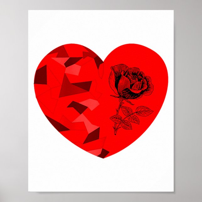 Poster Rose Flower Valentine Red Heart  (Frente)