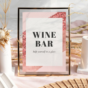 Poster Rose Gold, Blush & Sequin Bar de Vinho para Chá de