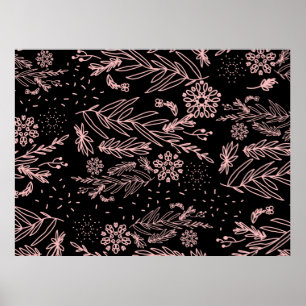 Poster Rose Gold Botanical Doodle Pattern