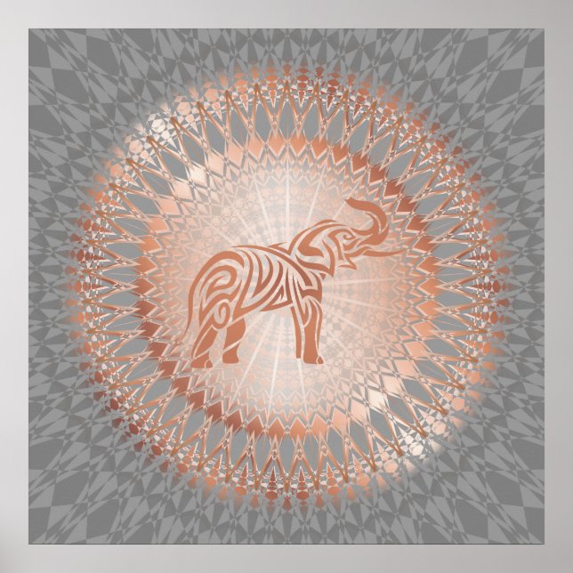 Poster "Rose Gold Elephant Radiance" | Elephant Mandala (Frente)