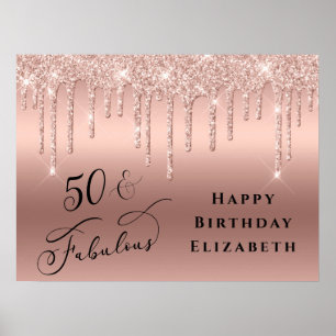 Poster Rose Gold Glitter 50th Birthday Party