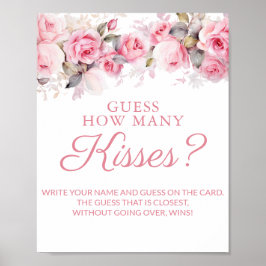 Poster Rose Pink Bridal Shower Guess Kisses Game