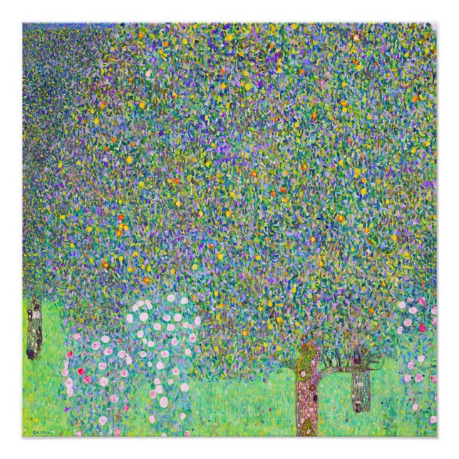 Pôster Rosebushes de Gustav Klimt sob a pintura em árvore (Frente)