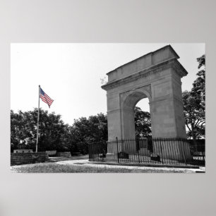 Pôster Rosedale Memorial Arch and Flag, Kansas City, BW