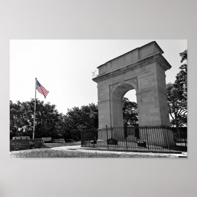 Pôster Rosedale Memorial Arch and Flag, Kansas City, BW (Frente)