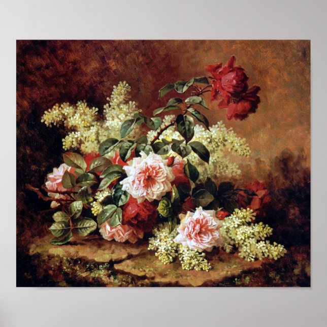 Poster Roses and Mahogany by Paul de Longpre Fine Art Pri (Frente)