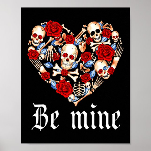 Poster Roses And Skulls Heart Gothic Style Valentine Be M (Frente)