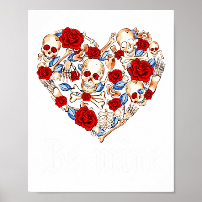 Poster Roses And Skulls Heart Gothic Style Valentine Be M (Frente)