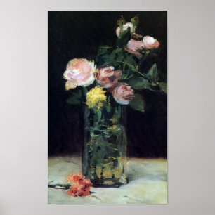 Pôster Roses in a Glass Vase Still Life by Manet Print