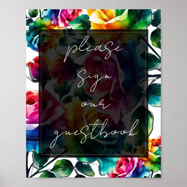 Poster Rosetas de Chuva Floral Sinal de Casamento Nosso L (Frente)