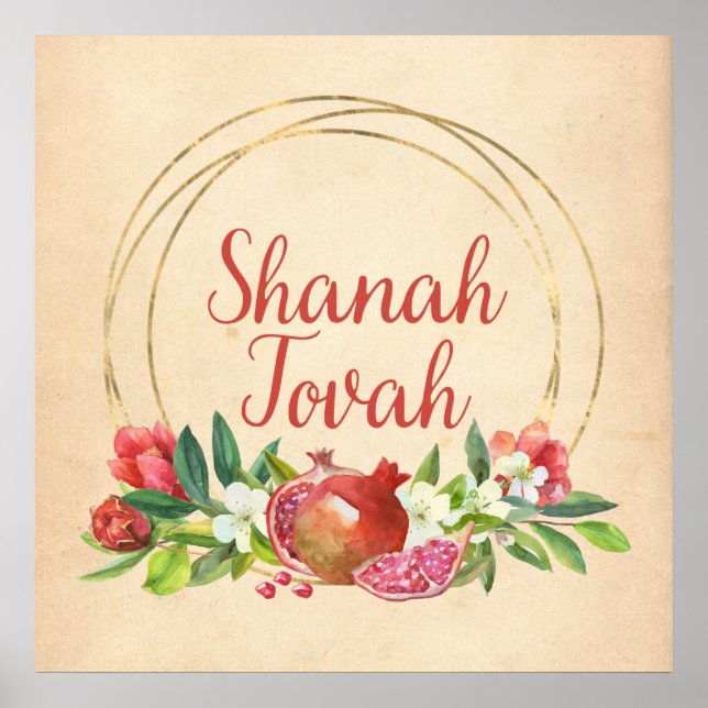 Poster Rosh HaShana deseja Shanah Tovah w. Romã (Frente)
