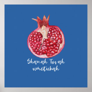 Poster Rosh HaShana deseja um bom ano. Pomegranato