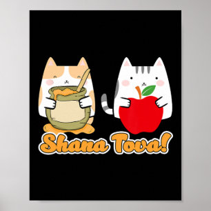 Poster Rosh Hashana Para Pessoas De Gato Kawaii - Feliz J