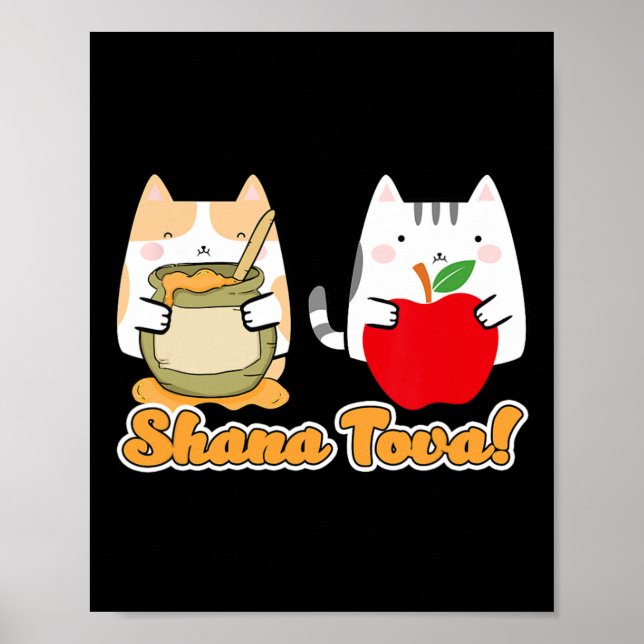 Poster Rosh Hashana Para Pessoas De Gato Kawaii - Feliz J (Frente)