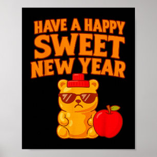 Poster Rosh Hashanah Feliz Ano Novo Doce Mel Urso Judeu