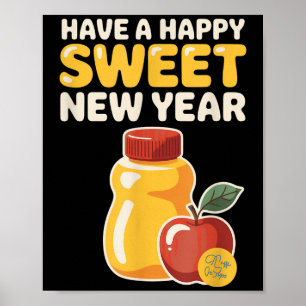 Poster Rosh Hashanah Feliz Ano Novo Doce Mel Urso Judi