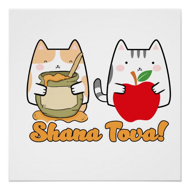 Pôster Rosh Hashanah kawaii Cats - Ano Novo Judeu (Frente)