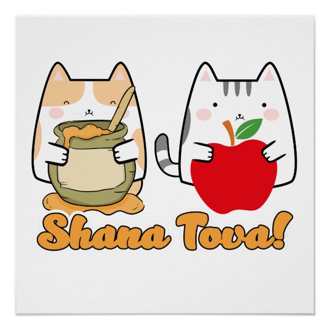 Pôster Rosh Hashanah kawaii Cats - Ano Novo Judeu (Frente)
