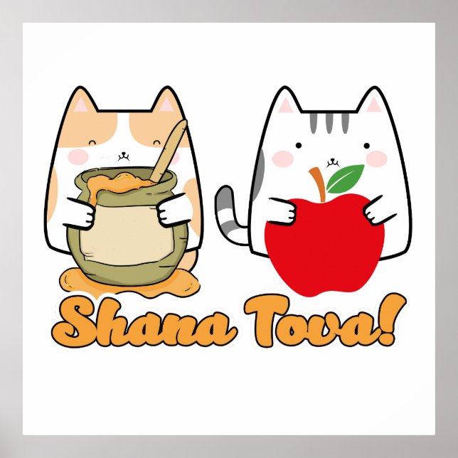 Poster Rosh Hashanah kawaii Cats - Ano Novo Judeu (Frente)