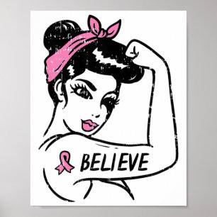 Poster Rosie Riveter Acredita no Cancer de Fita Rosa