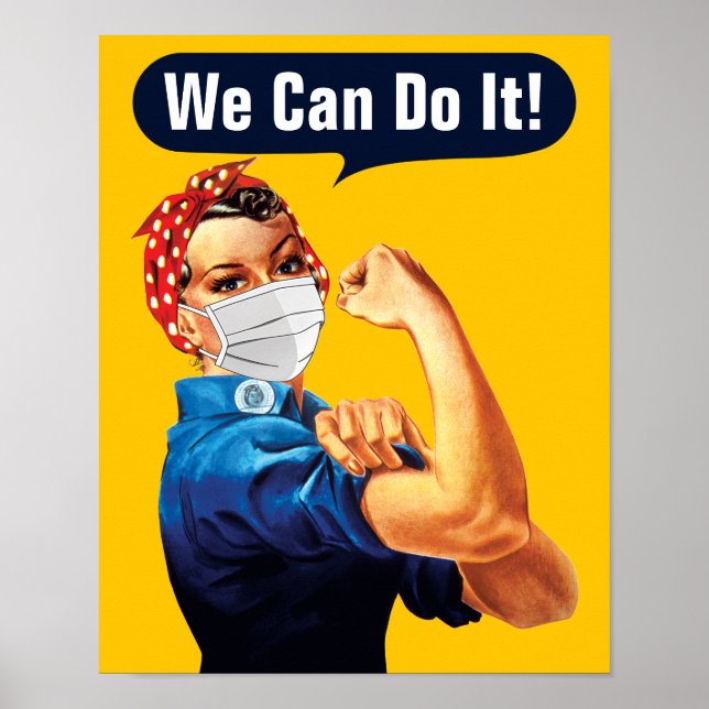 Poster Rosie The Riveter With Mask - Adicione Seu Próprio (Frente)