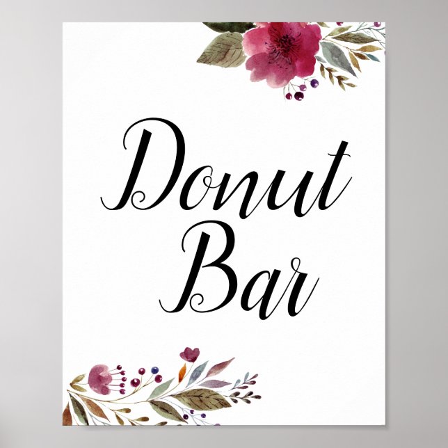 Poster Rosquinha Bar Borgonha Flores Sinal de Casamento (Frente)