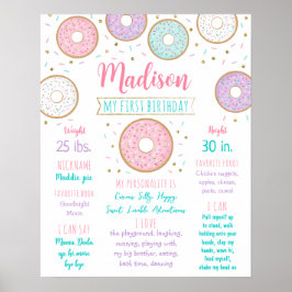 Poster Rosquinha Rosa Dourada Primeiro Aniversário - Prim