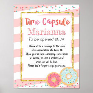 Poster Rosquinha Tempo Cápsula Primeiro Aniversário Poste