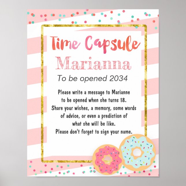 Poster Rosquinha Tempo Cápsula Primeiro Aniversário Poste (Frente)