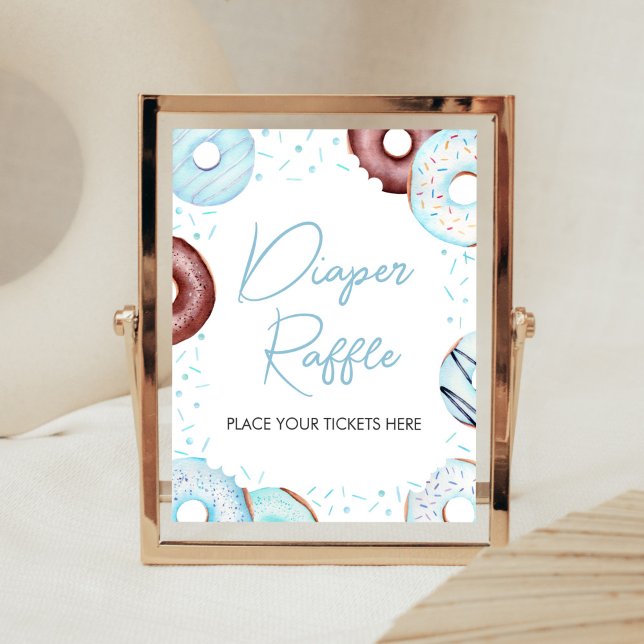 Poster Rosquinhas azuis e Fralda Raffle (Donuts and Diapers Baby Shower Diaper Raffle Sign)