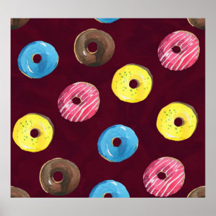 Poster Rosquinhas Ruby: Padrão Sem Costura De Aquarela.