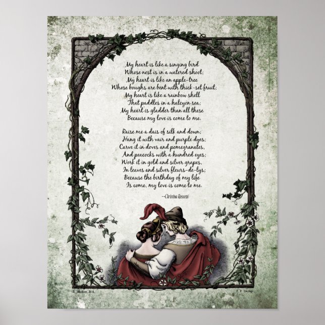 Poster Rossetti "Love" Vitoriano Art Poem 11x14 (Frente)