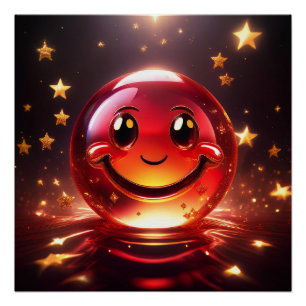 Pôster Rosto Bubbly Vermelho Transparente Com Estrelas