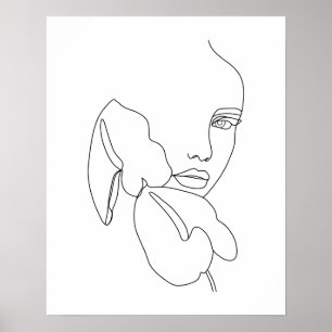 Poster Rosto de abstrato com Flores