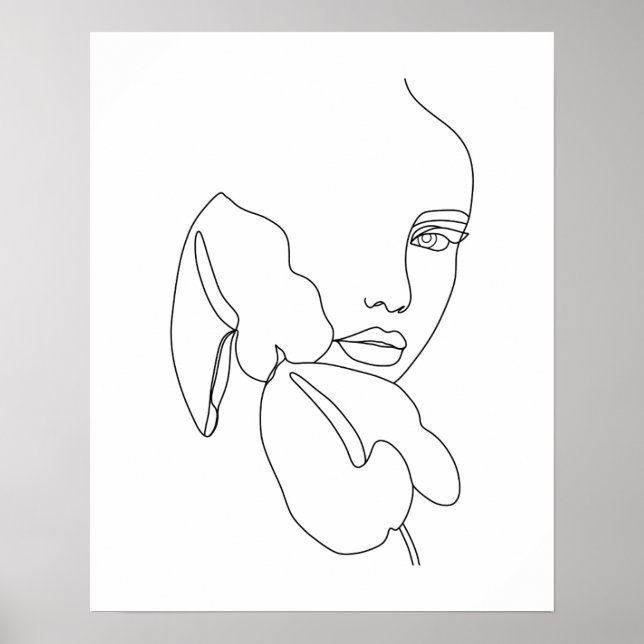 Poster Rosto de abstrato com Flores (Frente)
