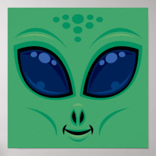 Poster Rosto de Alien de Desenho Animado Amigável