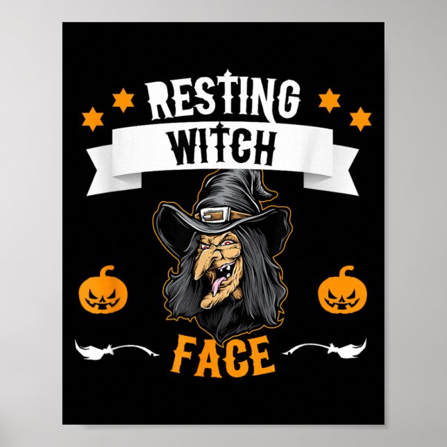 Poster Rosto de Bruxa Descontraída Funny Halloween Bruxa (Frente)
