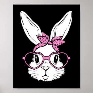 Poster Rosto de coelho fofo com bandana óculos de coração