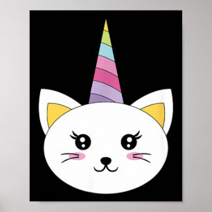 Poster Rosto de Gato Cabeça de Unicórnio Cílios Engraçado