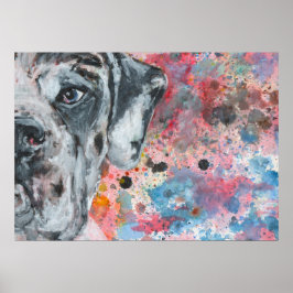 Poster Rosto de Great Dane pintado à aquarela