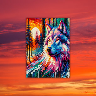 Poster Rosto de Lobo com Sol e Floresta  