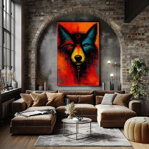 Poster Rosto de Lobo Místico em Campos de Cor Expressioni