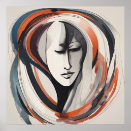 Poster Rosto de Mulher Elegante Arte Abstrata Marrom Azul