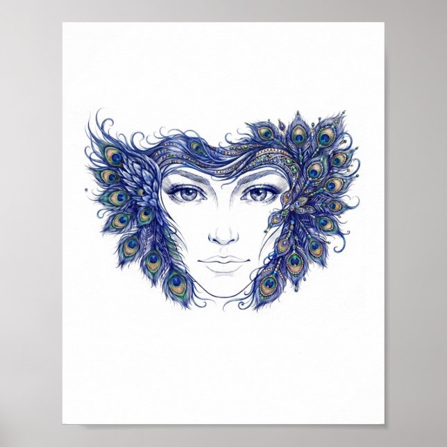 Poster Rosto de Mulher Elegante com Arte de Parede de Pen (Frente)