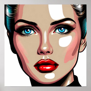 Poster Rosto de Mulher em Quadrinhos de Arte Pop AI